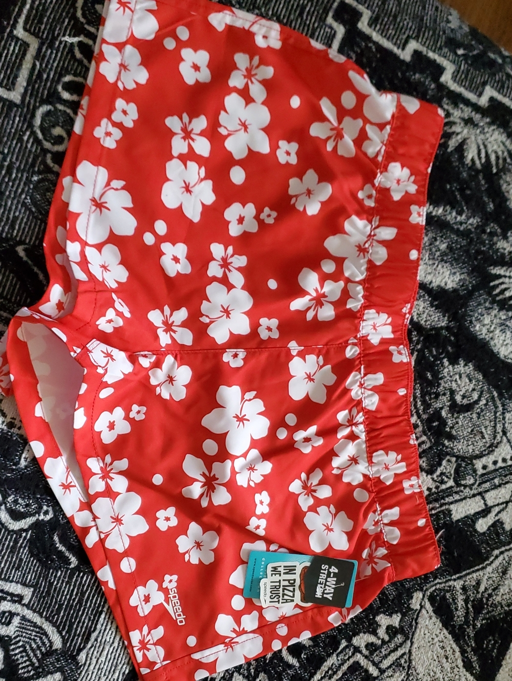 Speedo Red Swim Shorts with White Floral Print